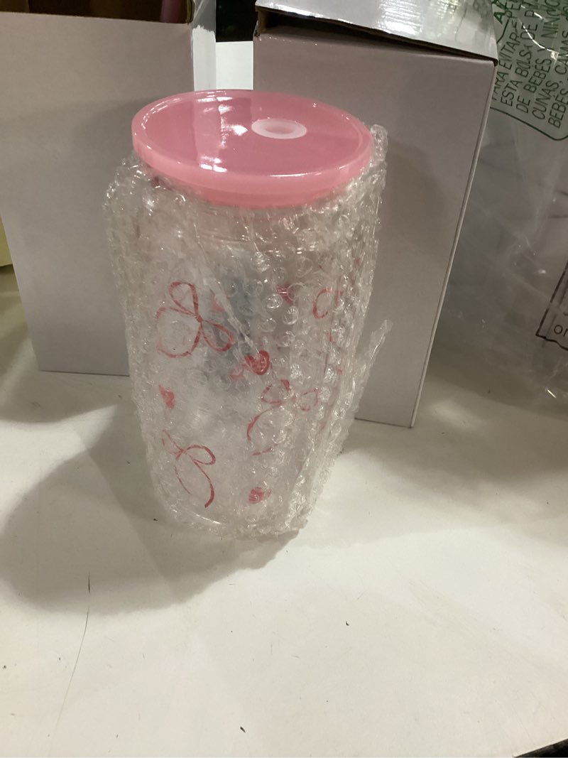Condition photo showing New/Like New for 8 Pcs Coquette Bow Plastic Cups with Lids and Straws 16 oz Acrylic Mason Jars Aesthetic Reusable Bottles Iced Coffee Mug Beer Glass Tumbler for Birthday Coquette Party(Bow,Pink) Bow Pink