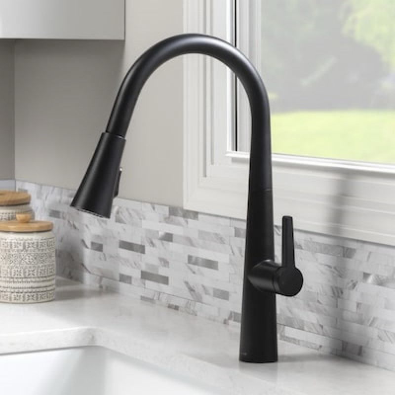 allen + roth bryton matte black single handle deck-mount pull-down kitchen faucet