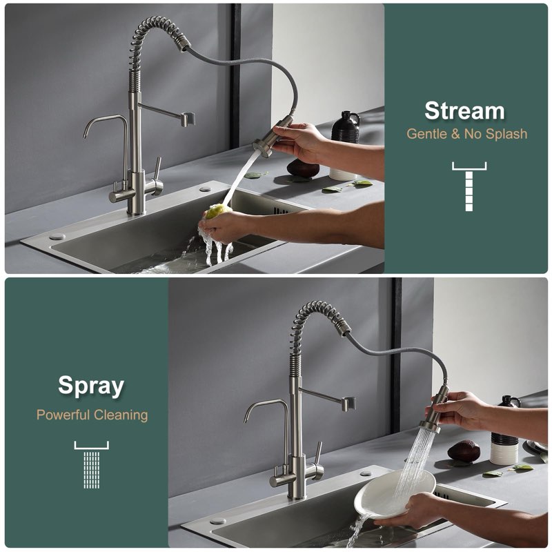 ROVATE Kitchen Faucet with Water Filter Faucet - 3-in-1 Pull Down Sink Faucet with Drinking Water Faucet