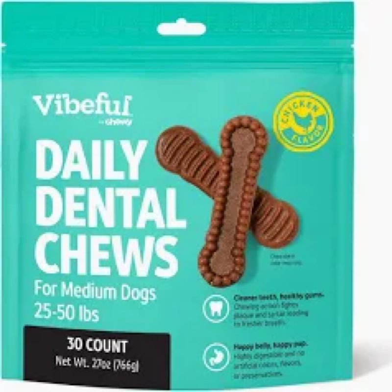 Best By 03/08/26 Vibeful daily dental chews for medium dogs 25-50 lbs 30 Count 27OZ