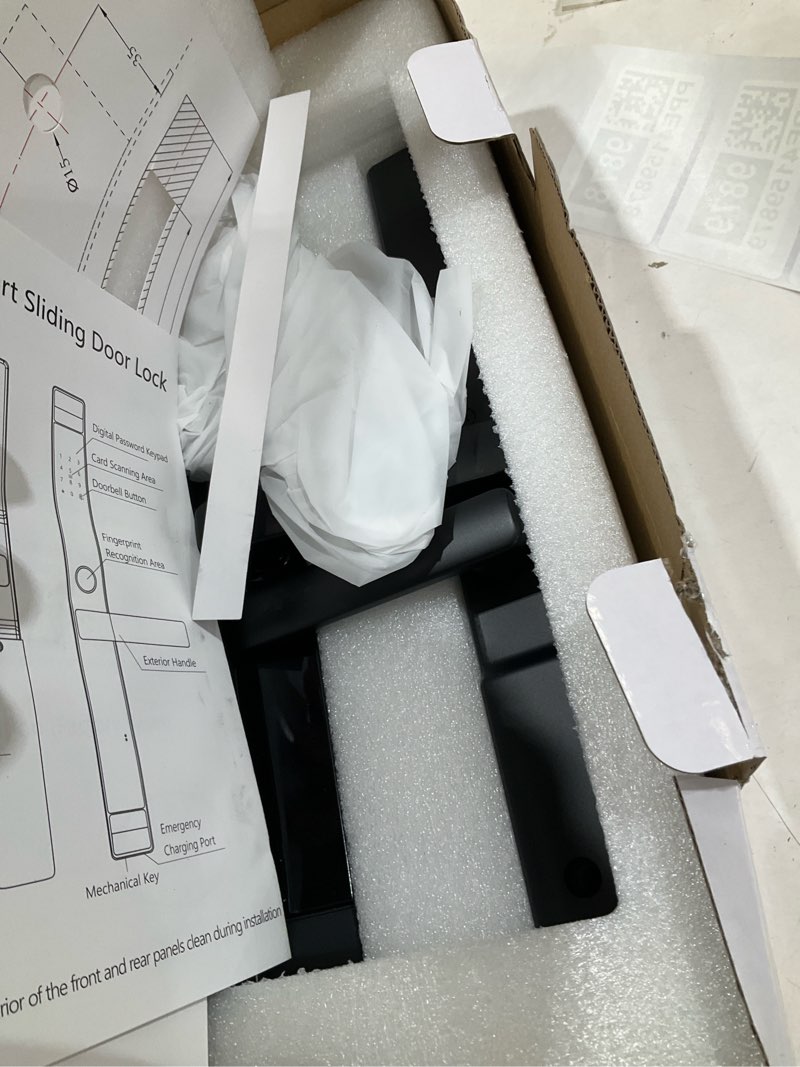 Condition photo showing Good Condition for sliding door smart lock, sliding glass door lock with fingerprint, jnzch smart mortise lock with app control, ic card, keys, anti-peep touchscreen, perfect for patio black