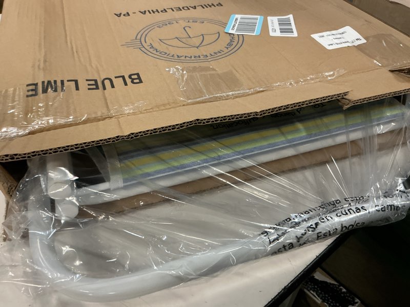 Condition photo showing New/Like New for caribbean joe folding beach chair, 1 position lightweight and portable foldable outdoor camping chair with carry strap, blue and lime stripe blue, lime stripe 22" x 16.5" x 25.2"