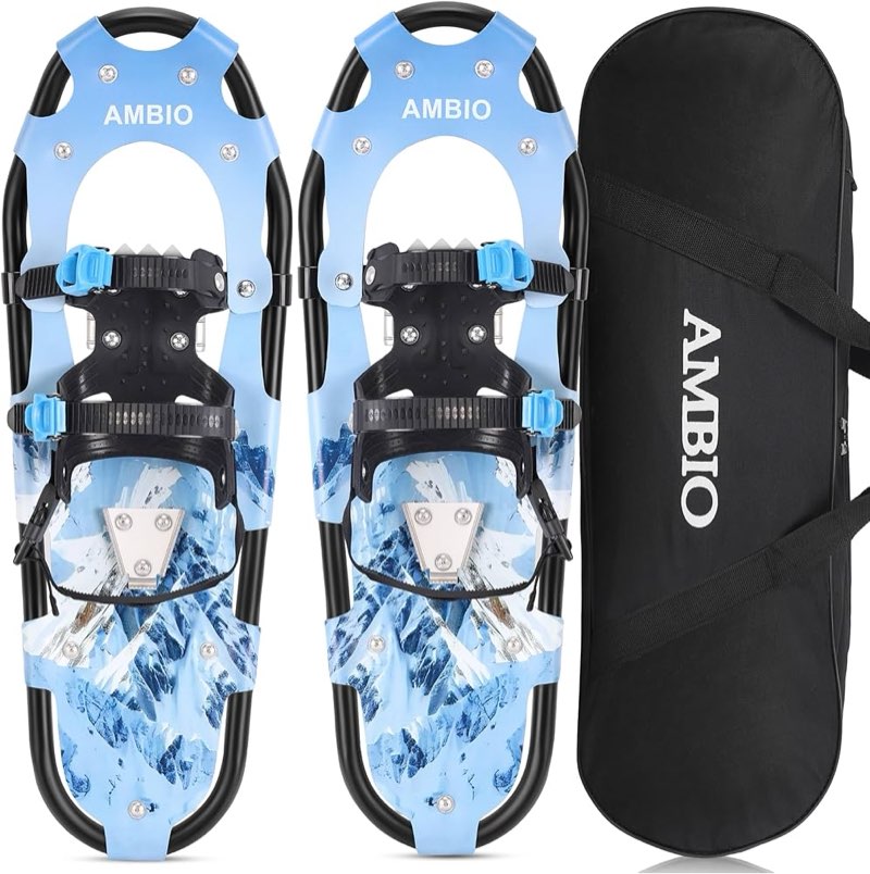 AMBIO Snowshoes for Men Women Youth, Light Weight Aluminum Snow Shoes with Carrying Tote Bag Green 30"(Without poles)