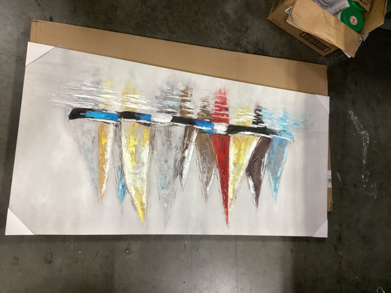 Condition photo showing New/Like New for Colorful sailboats Wall Art Painting: Abstract Boats Reflection Artwork Calm Water Canvas Picture for Living Room Colorful Sailboats 48"L x 24"W