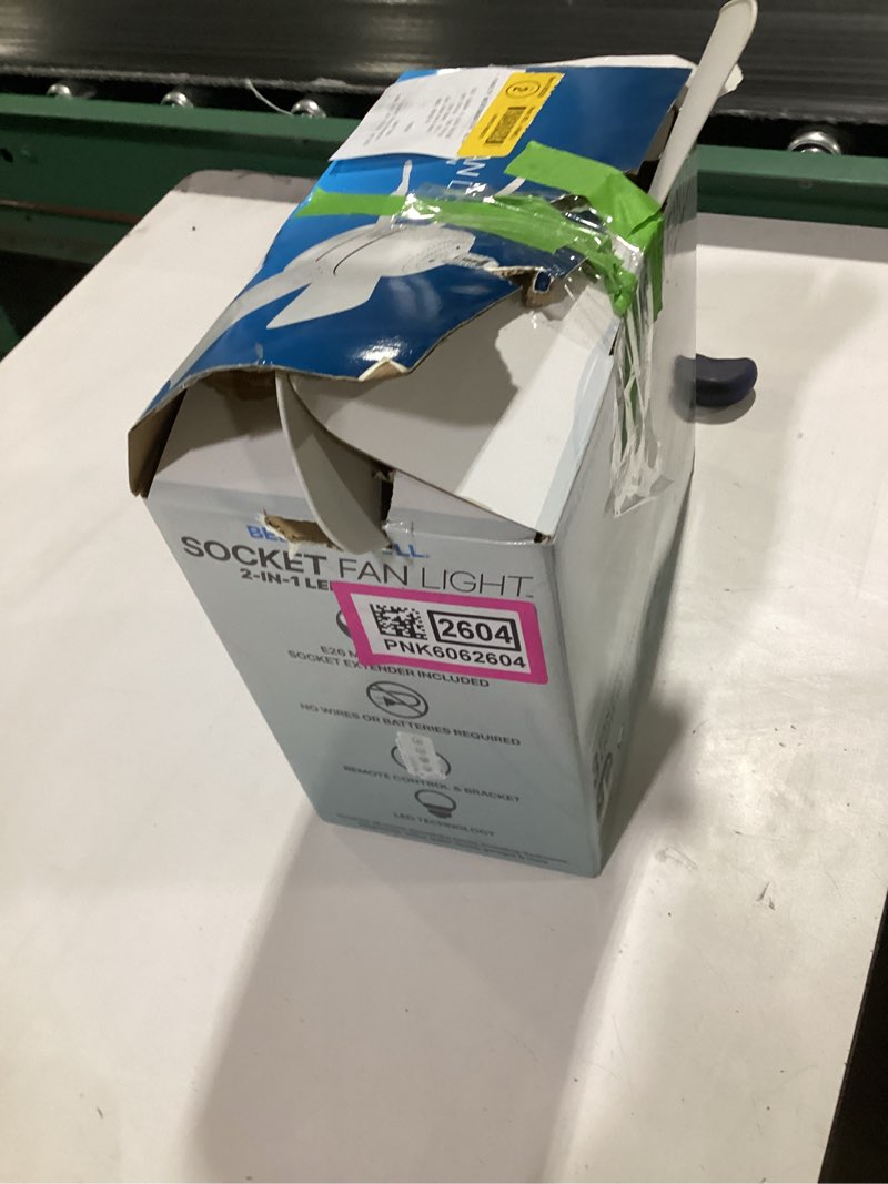 Condition photo showing As Is for bell + howell socket fan light - white finish