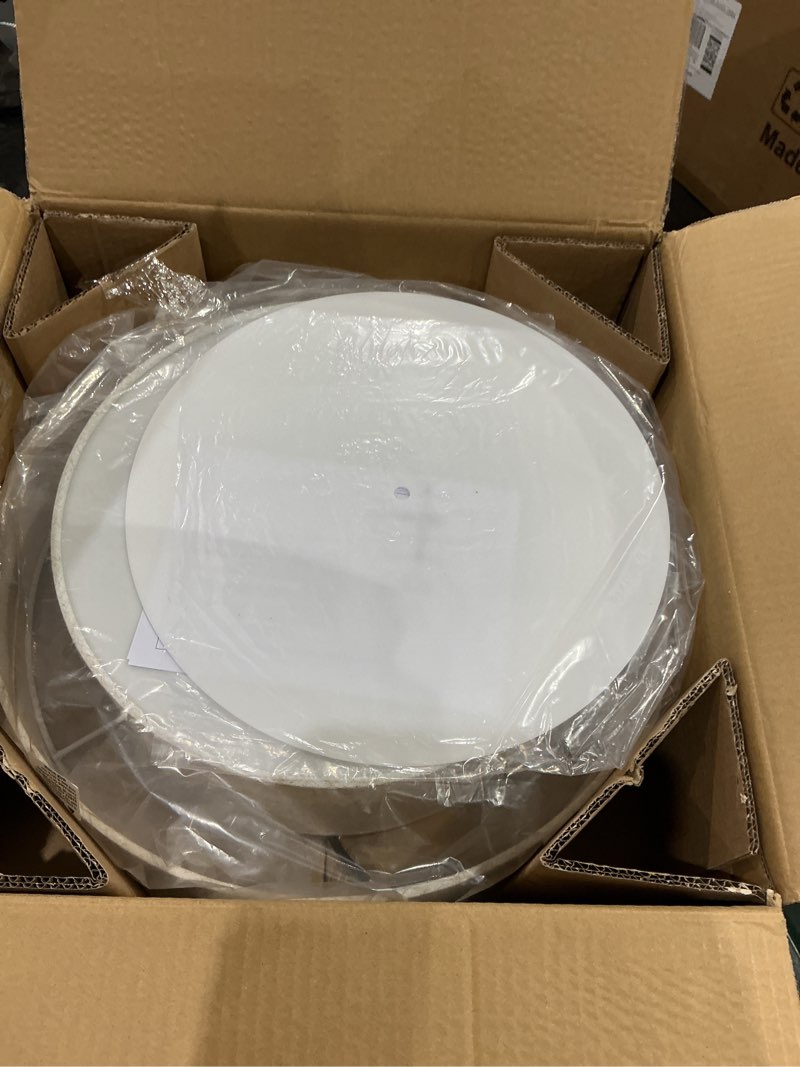 Condition photo showing New/Like New for modern semi flush mount ceiling light 18" modern 3-lights black drum ceiling lighting fixture with linen shade vintage ceiling lamp for kitchen, basement, laundry room, bedroom 2-tier black