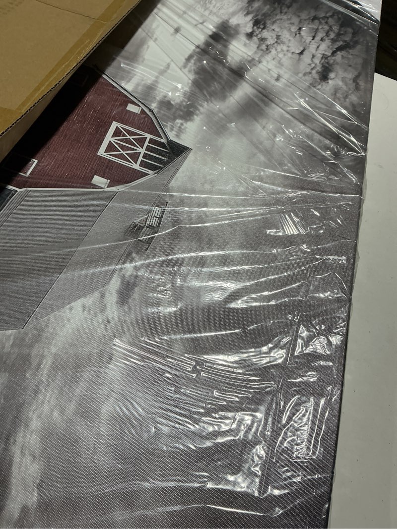 Condition photo showing Good Condition for Farmhouse Barn Canvas Wall Art: Black White Farm Landscape Pictures Country Scenery Artwork Horse Painting Prints for Living Room Bedroom Wall Decor 36x24inch