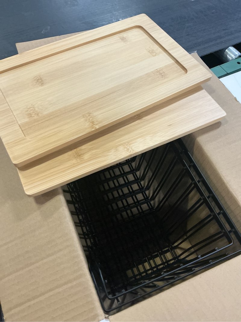 Condition photo showing New/Like New for 2 pack pantry organizers and storage, stackable onion potato bins | large wire storage basket, breathable design for onion, potato, garlic, fruit, vegetables fresh, kitchen pantry storage