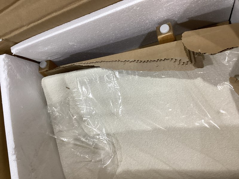 Condition photo showing New/Like New for Nathan James Gracie Modern Counter Height Bar Stool with Back, Counter Stool Upholstered Chair with Natural Textured Linen and Brushed Wooden Legs, Cream Boucle/Light Brown