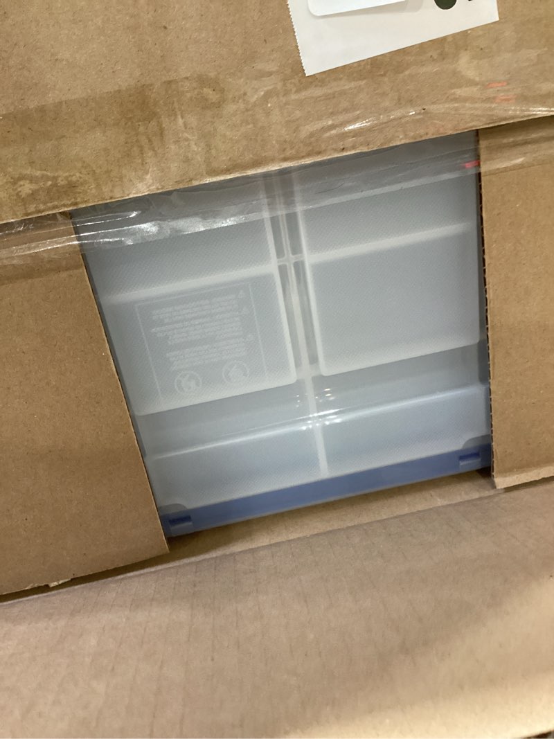 Condition photo showing As Is for iris usa weatherpro 16 qt storage bins with lids, 3 pack, bpa-free plastic gasket box with tight latch and seal, stackable nestable tote tub - clear/blue 16 qt. - 3 pack