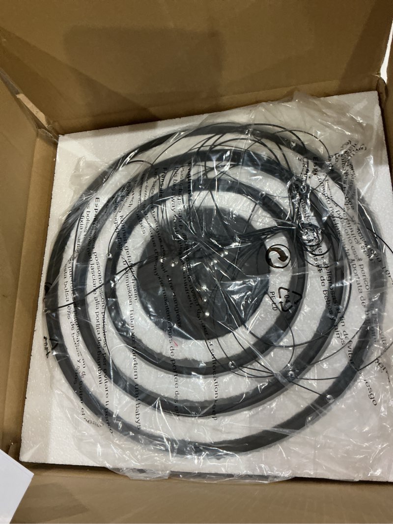 Condition photo showing New/Like New for viruhaka dimmable 3 ring pendant light dining room 86w black modern chandelier lighting entryway with 59in cord adjustable,6000k daylight black(24.01''w*70.86''h)