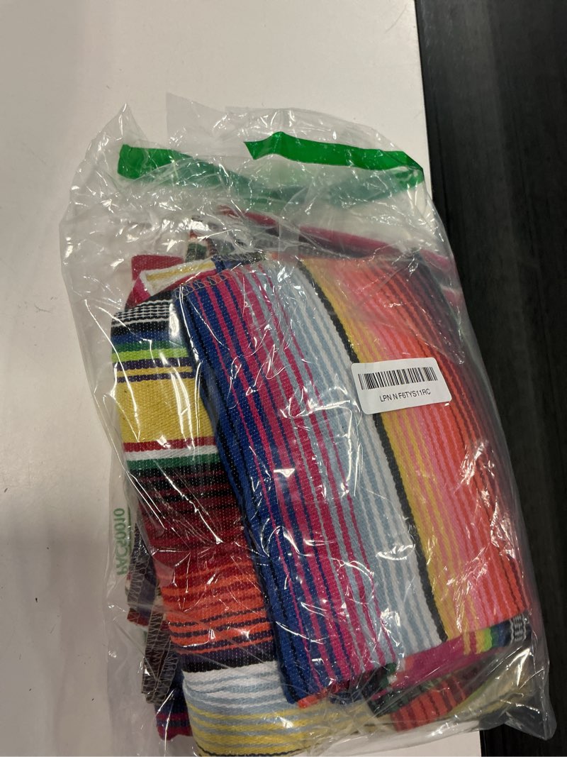 Condition photo showing Good Condition for 6 pack mexican table runners 14” x 84” rainbow colors large boho mexican theme party decoration for cinco de mayo fiesta party 6 serape table runner (14” x 84”) 14" x 84"-6pcs