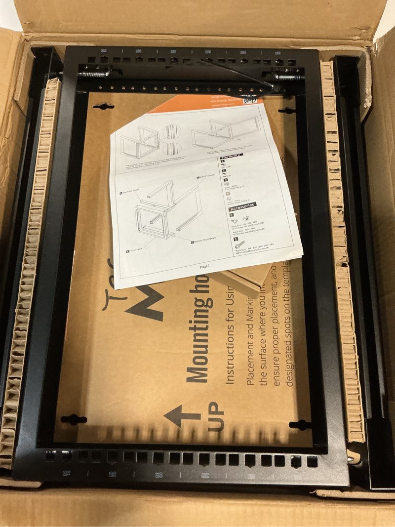Condition photo showing New/Like New for 6U Wall Mount Server Rack, Open Frame Network Rack for 19" Computer/AV/Data/IT/Media Equipment, 18" Depth, 16" Apart Mounting Holes, Swing Gate, Square and Tapped Holes 6U/18" Depth (New)