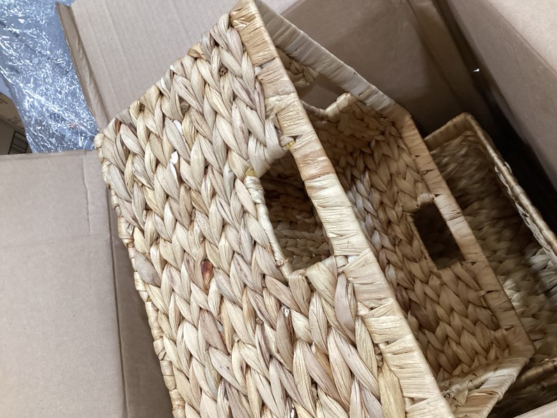 Condition photo showing Good Condition for wicker basket for shelf water hyacinth storage baskets,12 x 9 x 5\" | woven baskets with built-in handles, handwoven natural open basket bin for bathroom kitchen home decor 12\"l x 9\"w x 5\"h (2 count)