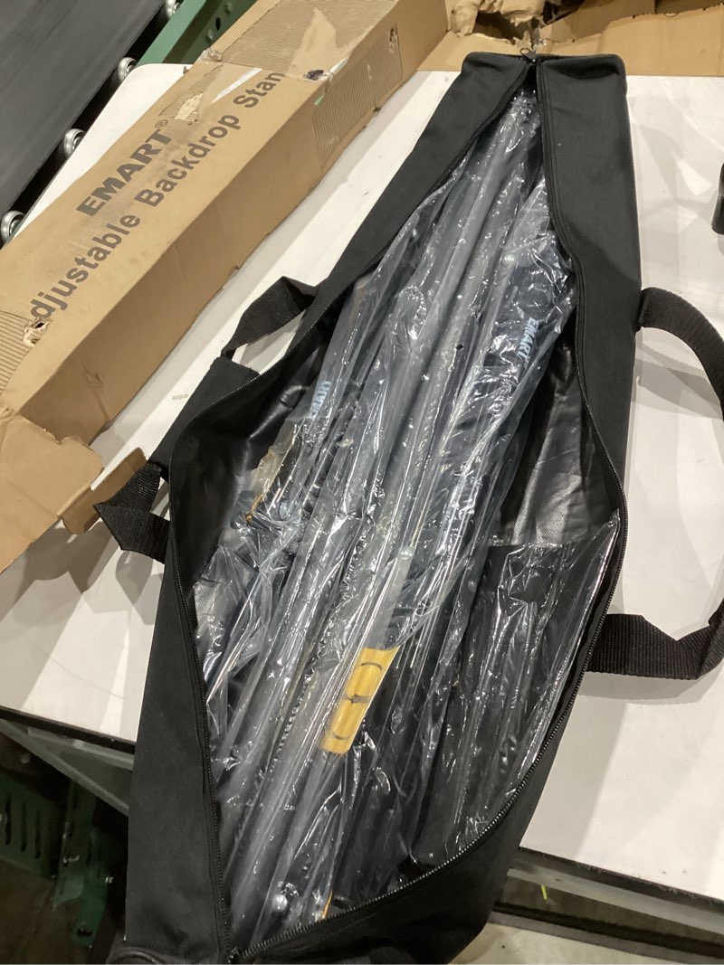 Condition photo showing Good Condition for emart backdrop stand 10x7ft(wxh) photo studio adjustable background stand support kit with 2 crossbars, 8 clamps, 2 sandbags and carry bag for parties, events decoration, wedding, photography 10x7ft black