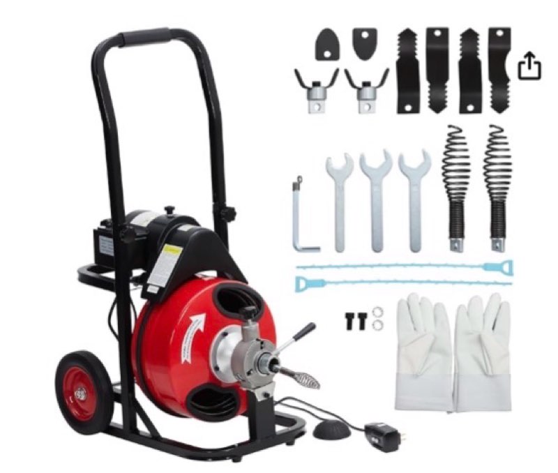 garveetech auto feed 100 ft x 1/2 in drain cleaner machine with 370w motor, portable sewer snake aug