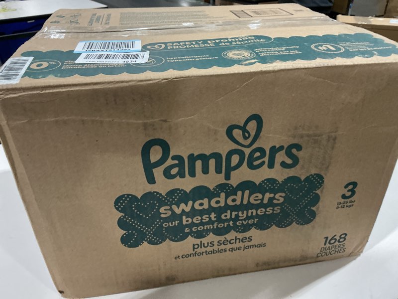 Condition photo showing Good Condition for Pampers Swaddlers Diapers, Size 3 (13-26 lbs), 168 Count, Absorbent, Keeps Baby Dry and Comfortable, Skin Safe Disposable Baby Diaper (Packaging May Vary)