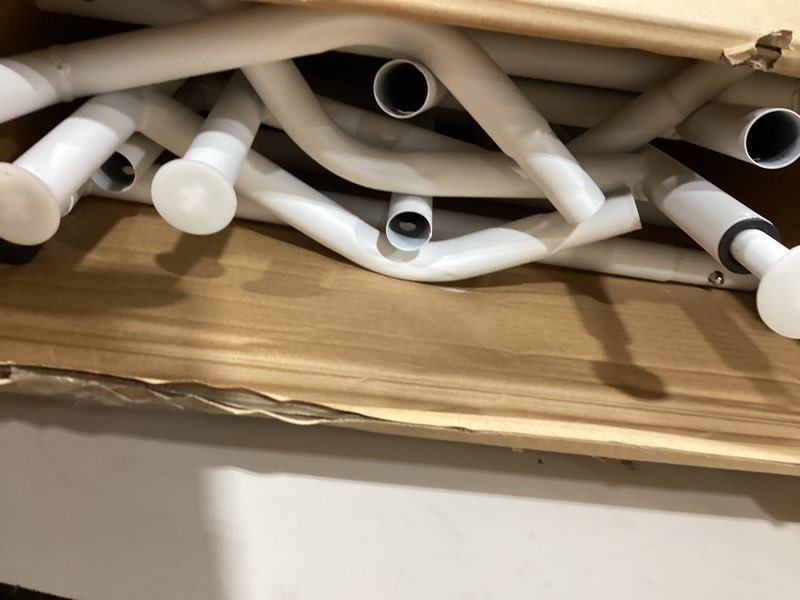 Condition photo showing As Is for fishat white double rod garment rack for hanging clothes, rolling clothes organizer on commercial metal with lockable wheels mobile design for coats dresses