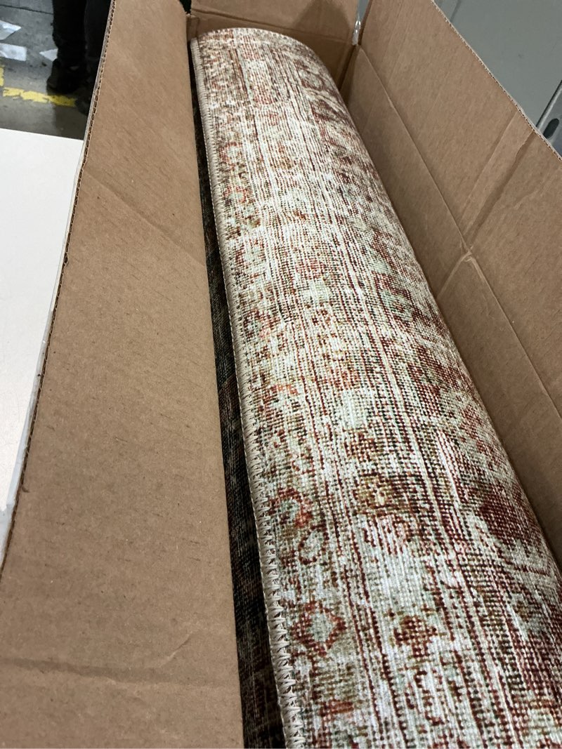 Condition photo showing Good Condition for loloi chris loves julia jules collection jul-05 lagoon/brick 2'-6'' x 7'-6'', .13" pile height, runner rug lagoon / brick 2'6" x 7'6" (rectangular)