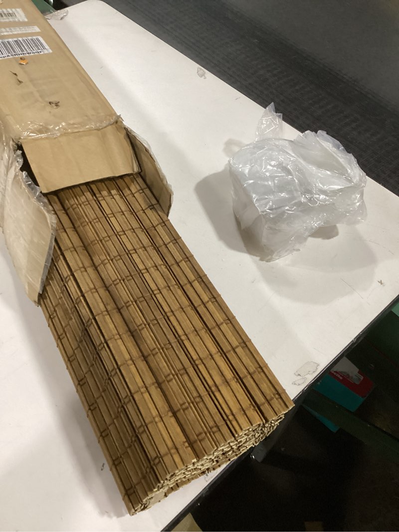 Condition photo showing Good Condition for LazBlinds Cordless Bamboo Roman Shades, Privacy Blinds for Interior Windows, Room Darkening Roll Up Bamboo Blinds for Home & Patio, 39" W x 64" H, Highfield Teak Pricacy - Highfield Teak 39" W x 64" H