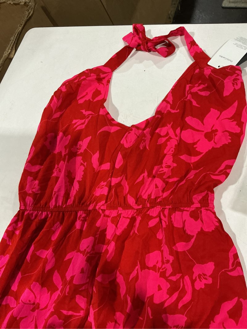 Condition photo showing Good Condition for prettygarden women's one shoulder boho floral maxi dress | sleeveless tiered a line, long flowy sundress, tie knot summer vacation dresses, spring wedding guest outfits for beach party red floral large