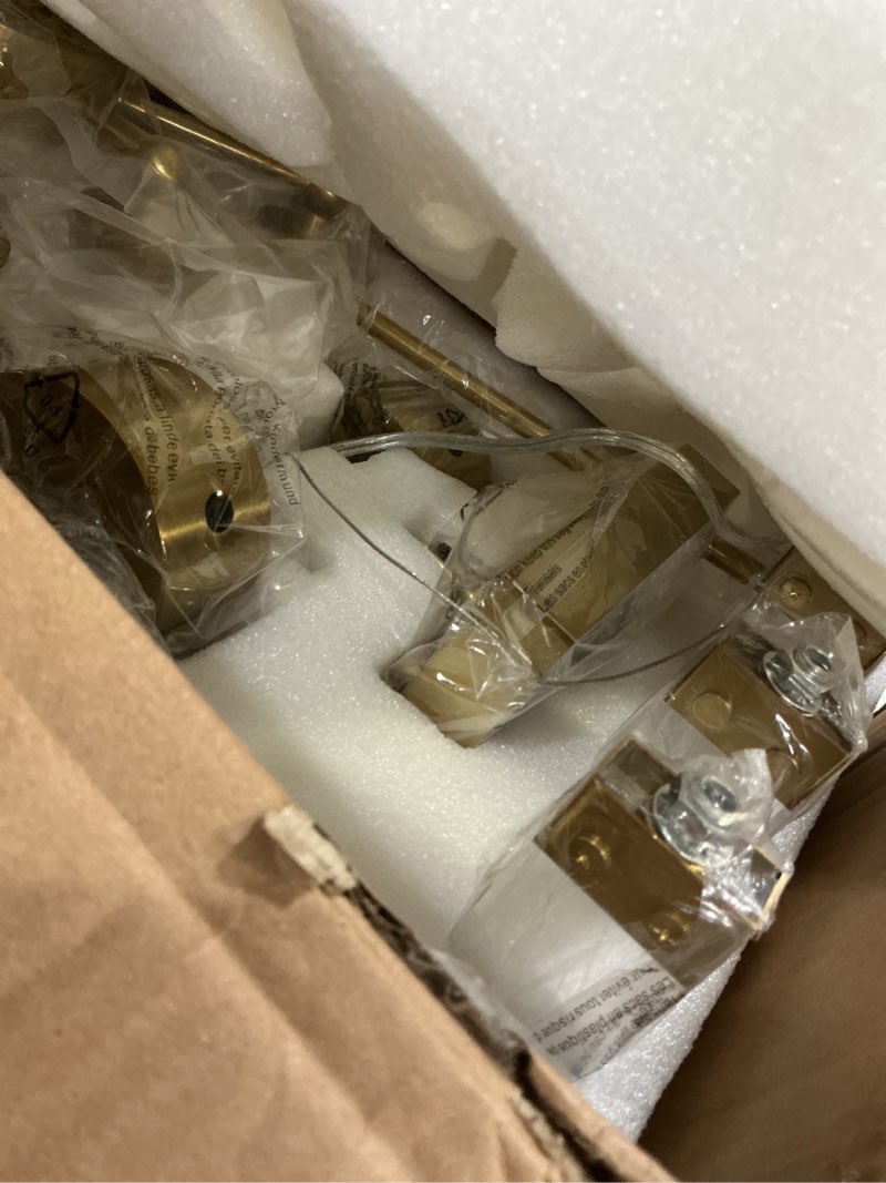 Condition photo showing Good Condition for hanging pendant light fixture-8 light rectangle clear brass modern chandelier for dining room, bedroom, foyer and entryway 8-light