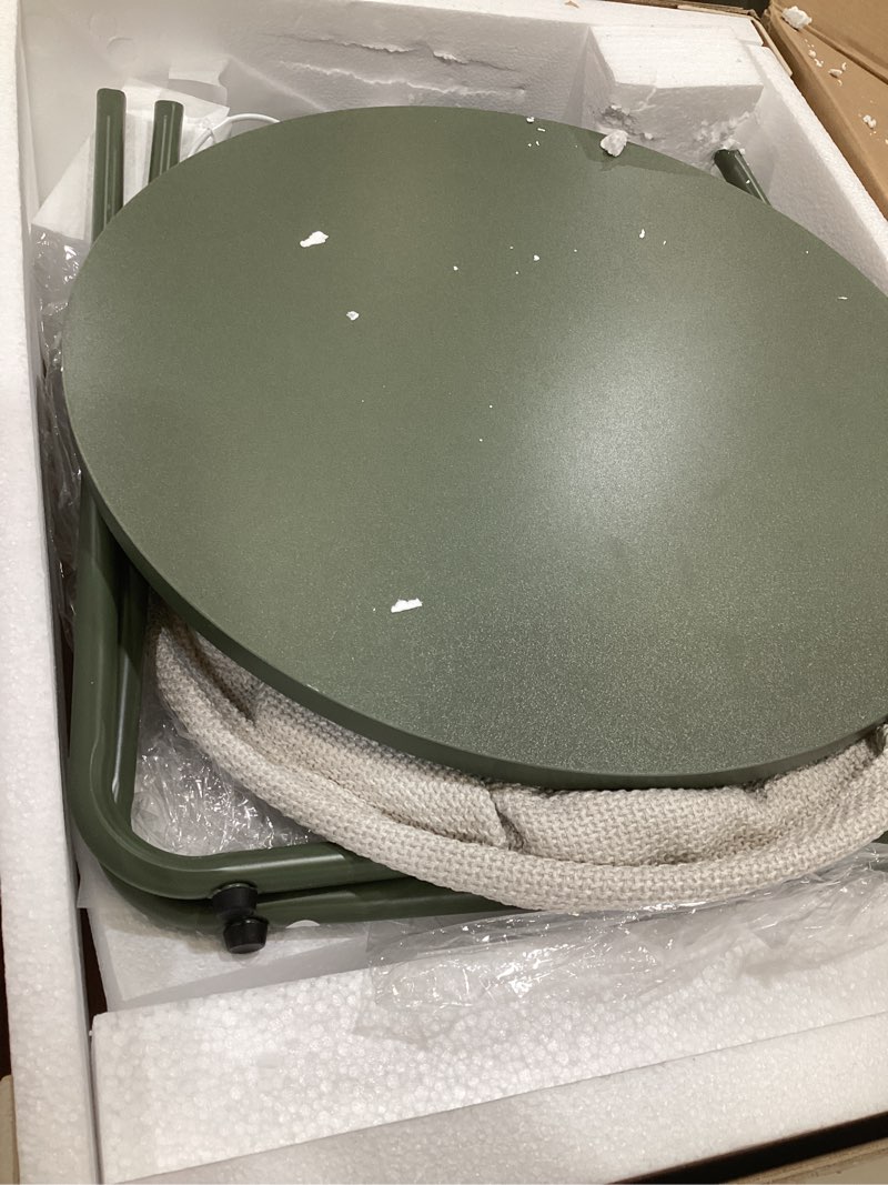 Condition photo showing As Is for vasagle lilea collection - side table with charging station, round end table with fabric basket, led nightstand with usb ports, modern, for living room, forest green and cream white ulet227c01
