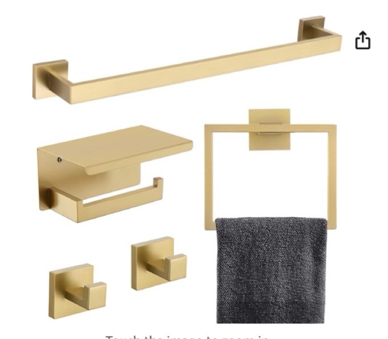 tnoms 5-piece bathroom hardware set 23.6 inch gold towel bar set towel bar towel ring coat hook and toilet paper holder with shelf wall mounted stainless steel bathroom accessories set