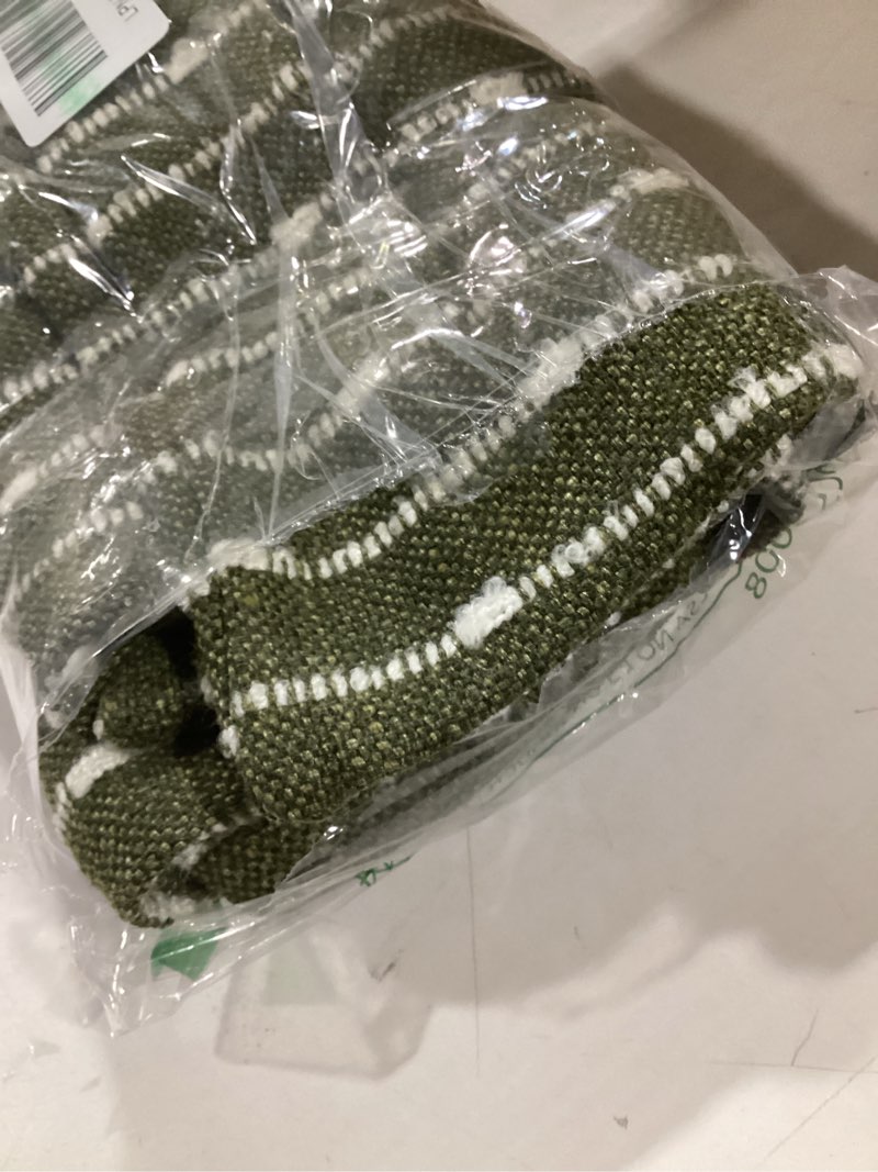 Condition photo showing Good Condition for foindtower pack of 2 decorative jacquard boucle throw pillow covers accent textured striped pillowcases soft boho modern cushion for couch sofa bedroom living room home decor 22x22 inch olive green 22" x 22" (pack of 2) olive green