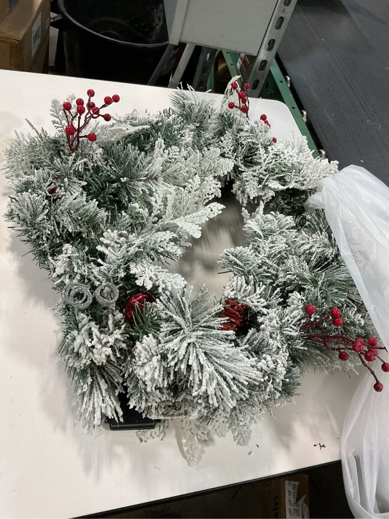 Condition photo showing As Is for Kurt Adler 24-Inch Unlit Red Berries and Pinecone Wreath