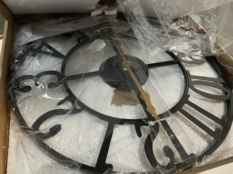 Condition photo showing New/Like New for LEIKE Large Wall Clock, 16" Silent Non-Ticking, Battery Operated, Oversized, Decorative Retro Black Metal Clock for Living Room,Farmhouse, Dinner Room,Indoor, Outdoor Decor(40cm, Black Arabic Number) 16 Inch Black-arabic Number