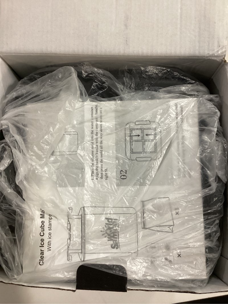 Condition photo showing New/Like New for Samuelworld Clear Ice Cube Maker with Winter Design Silicone Inserts: 4 Extra Large 2 inch Clear Square Ice for Whiskey, 2025 Upgraded Crystal Ice Cube Mold - Ice Storage Bag Black 4 Cube