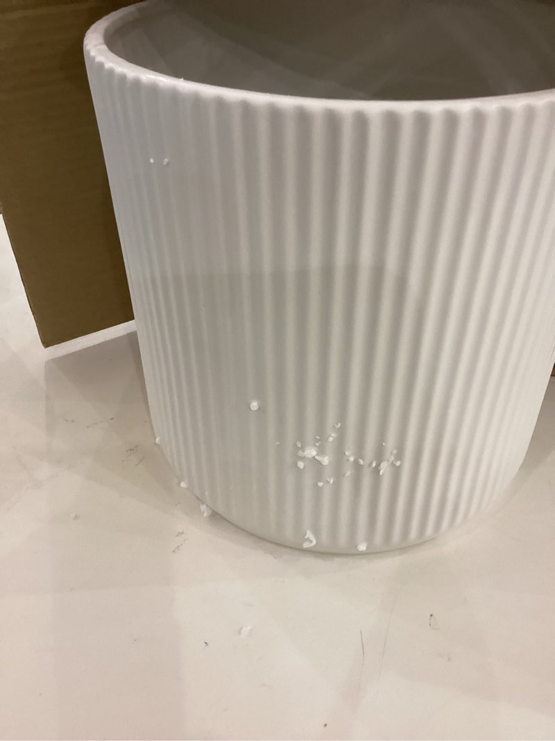 Amazon Basics Fluted Round Ceramic Planter, 8-Inch, white
