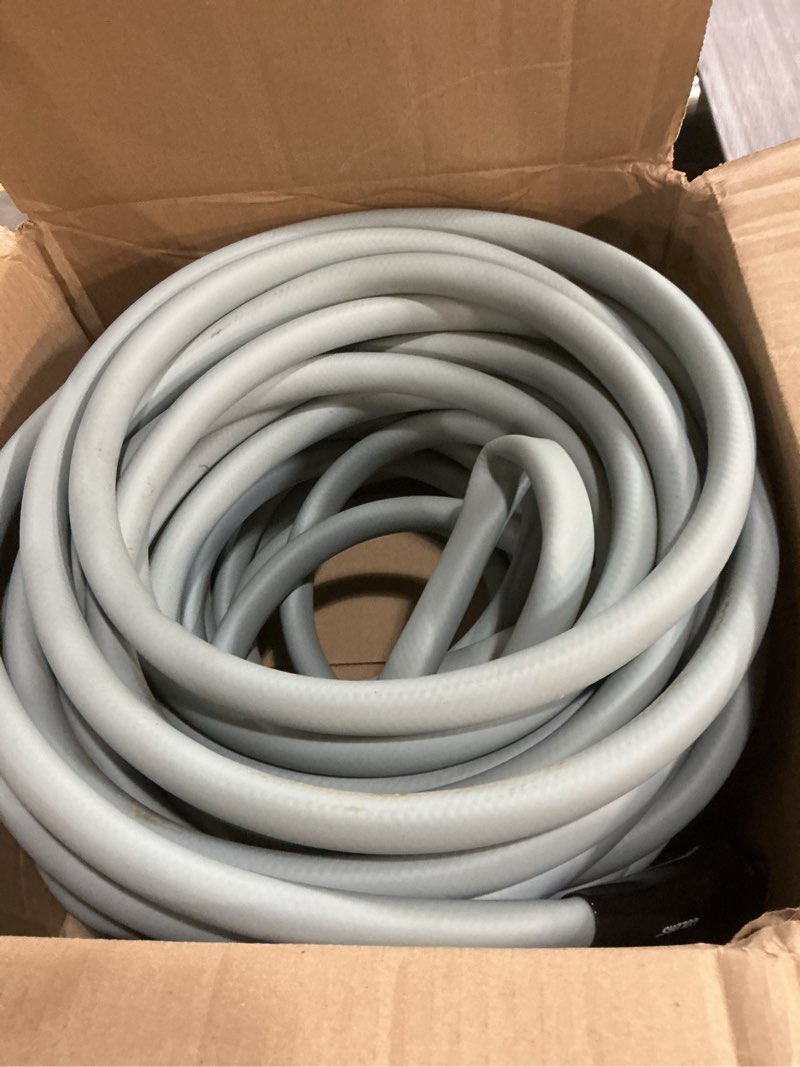Condition photo showing As Is for flexzilla colors garden hose 5/8 in. x 100 ft., lightweight all-weather water hose, durable and flexible, leak-free connections, slate gray