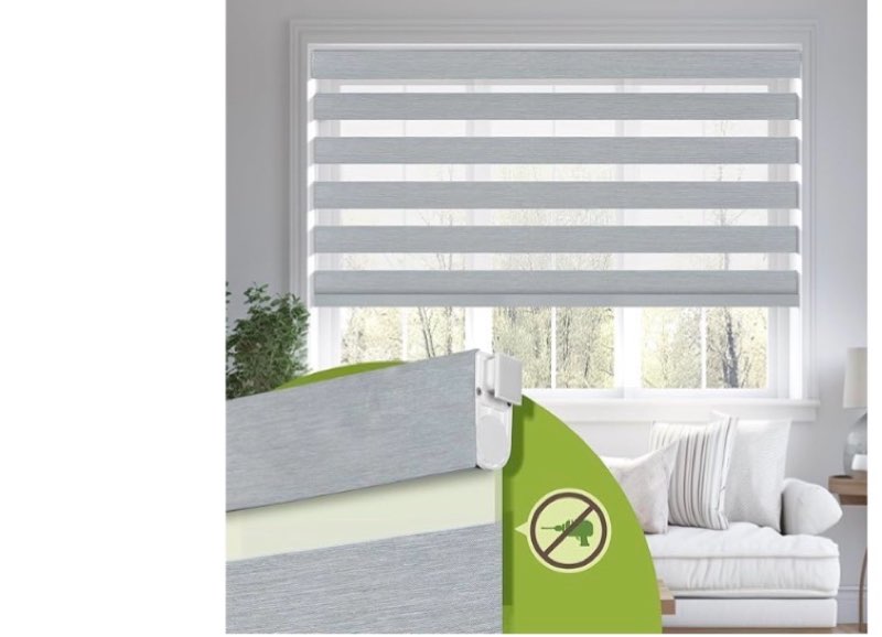 LazBlinds No Drill Cordless Zebra Blinds for Indoor Windows, Dual Layer Light Control Roller Shades 