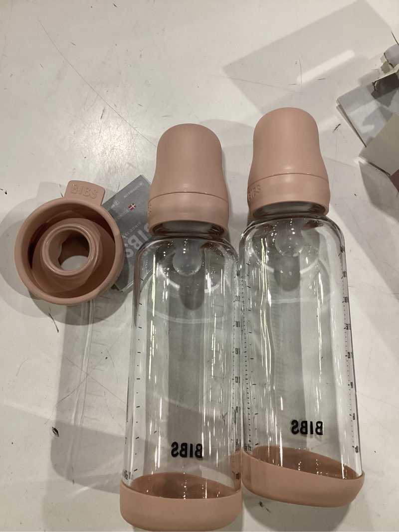 Condition photo showing New/Like New for bibs glass baby bottle, 240 ml, 2-pack, silicone nipple, blush | anti-colic | medium flow | supports breastfeeding | made in denmark | familiar bibs nipple blush 8.1 ounce (pack of 2) 2 pack