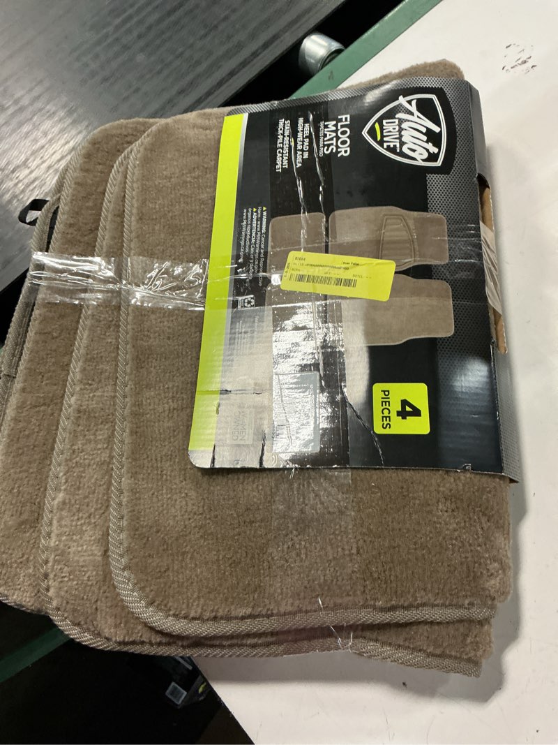 Condition photo showing As Is for auto drive 4pc carpet car floor mat tufted polyester tan - universal fit  202wm66