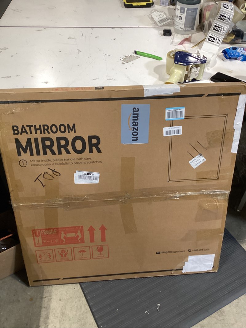 Condition photo showing As Is for tokeshimi 24x36 beveled wall mirror decorative, bathroom vanity mirrored with 1" beveled edge, shatterproof modern frameless mirror bathroom rectangle for living room, entryway, restroom 24"l x 36"w rectangle-shaped