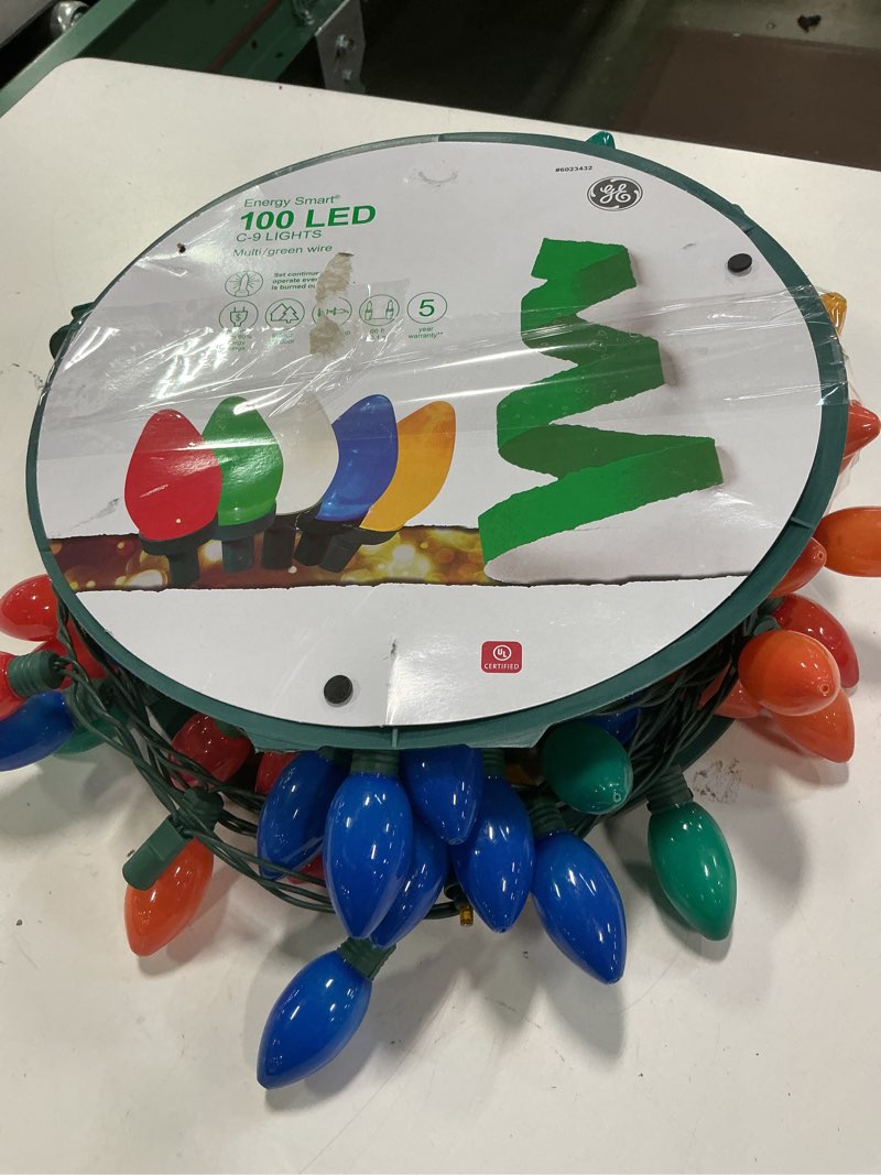 Condition photo showing As Is for Ge 100 led c-9 lights multi green wire 66ft