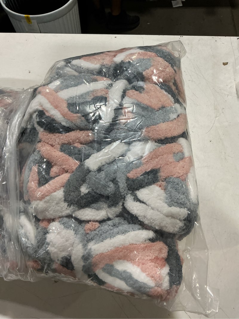 Condition photo showing New/Like New for 10 pack fluffy chunky chenille yarn for crocheting, jumbo chunky blanket yarn for hand knitting, 240yds/70.5oz super bulky variegated baby blanket yarn(dark grey-pink-white)