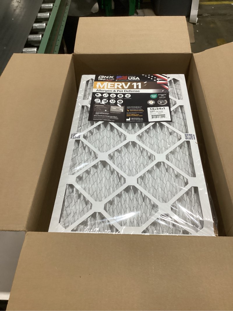 Condition photo showing New/Like New for BNX TruFilter 14x24x1 Air Filter MERV 11 (6-Pack) - MADE IN USA - Allergen Defense Electrostatic Pleated Air Conditioner HVAC AC Furnace Filters for Allergies, Dust, Pet, Smoke, Allergy MPR 1200 FPR 7 14x24x1 6-Pack