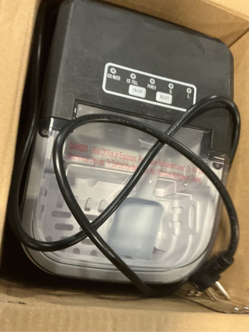 Condition photo showing As Is for Antarctic Star Countertop Ice Maker Machine, 8 Ice Cubes in 6 mins, 26lb/Day Ice with 2 Sizes- Portable Mini, Energy Saving & Basket/Scoop for Home/Party/Travel/Camping/Bar, Dark Black BLACK 26Lbs/24H