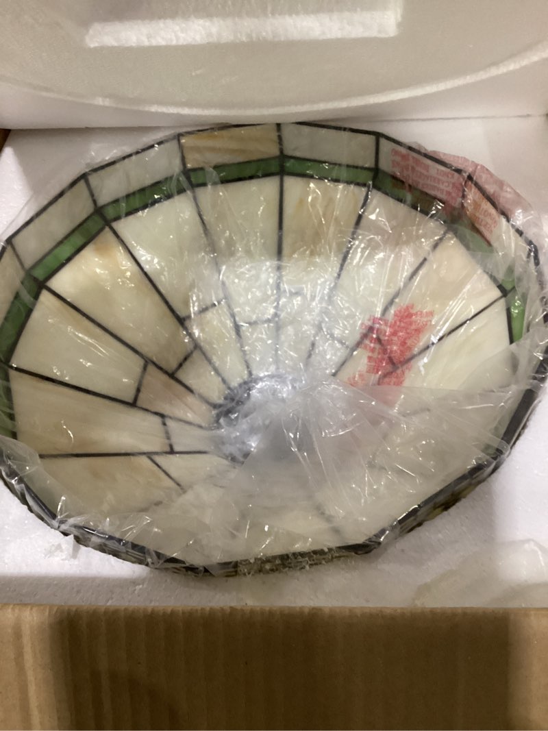 Condition photo showing As Is for 16 Inch Tiffany Style Stained Glass Lamp Shade Replacement Yellow Mission Lampshade Only with Cap Fit for Table Lamp, Pendant Light, Floor Lamp,Ceiling Fixture