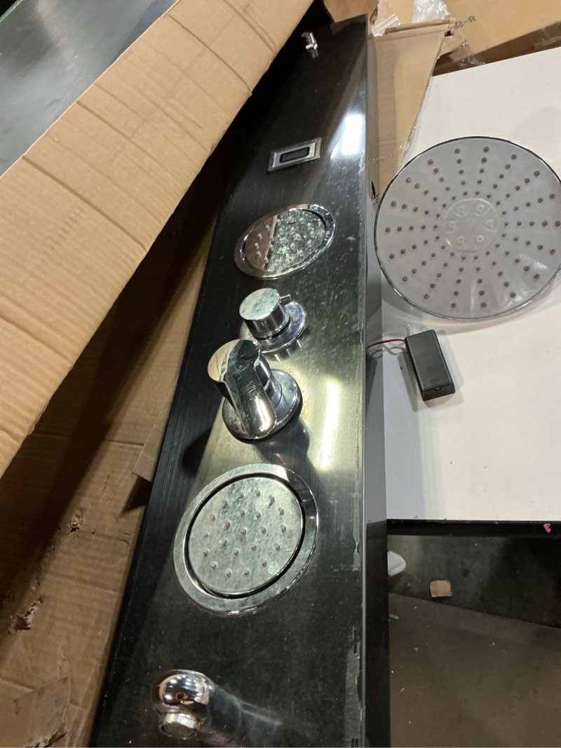 Condition photo showing As Is for ( similar) AlenArt Shower Panel Tower System, Multi Function Shower System with Body Jets, Handheld Sprayer, Rainfall Waterfall Shower Head and Tub Spout Stainless Steel Wall Mount Shower Panels Black 3 massage jets Black