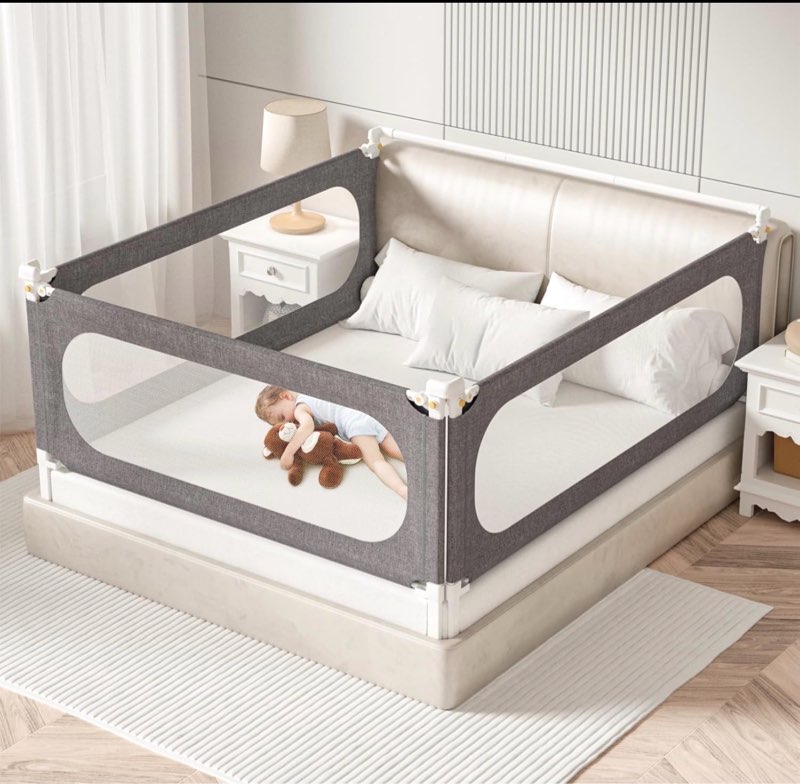 3-piece twin size bed rails for toddlers, with headboard rod -height adjustable baby' safety bed rails guard for twin size bed(3pack 74.8"x74.8"x39"-gray) grey twin size
