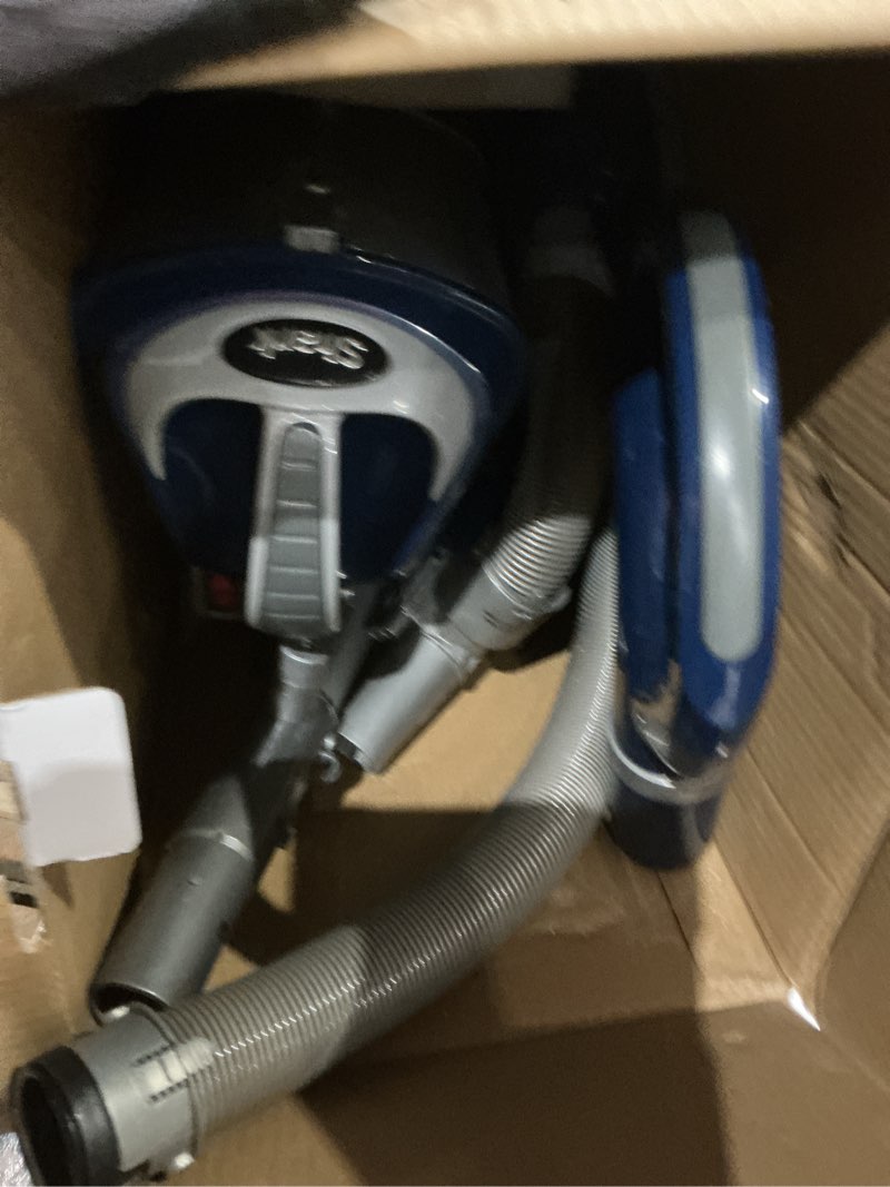Condition photo showing As Is for shark upright vacuum, navigator lift-away deluxe with large dust cup capacity, hepa filter, swivel steering, upholstery tool & crevice tool, blue, nv360