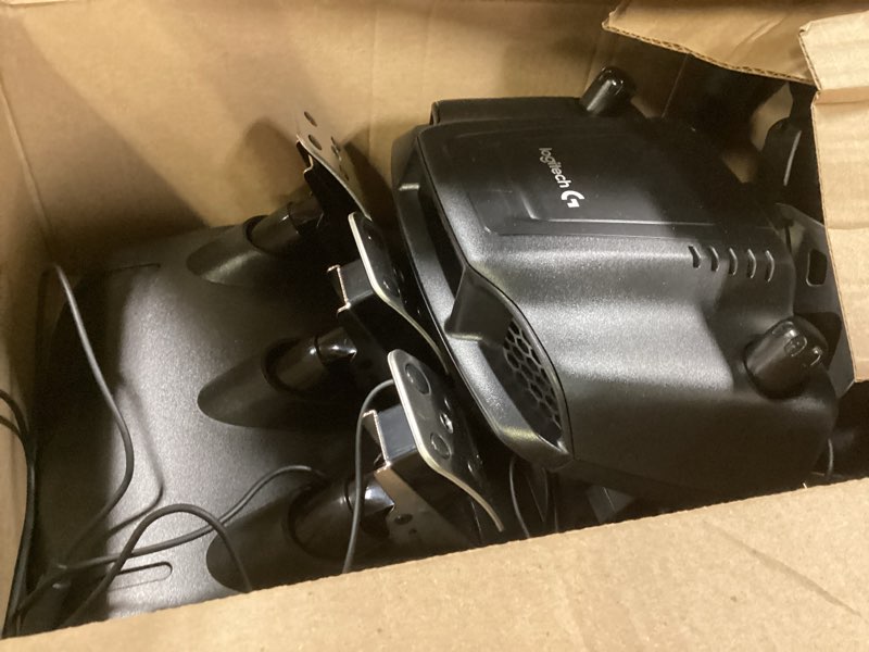 Condition photo showing As Is for Logitech G920 Driving Force Racing Wheel and Floor Pedals, Real Force Feedback, Stainless Steel Paddle Shifters, Leather Steering Wheel Cover for Xbox Series X|S, Xbox One, PC, Mac - Black Wheel Kit - Black