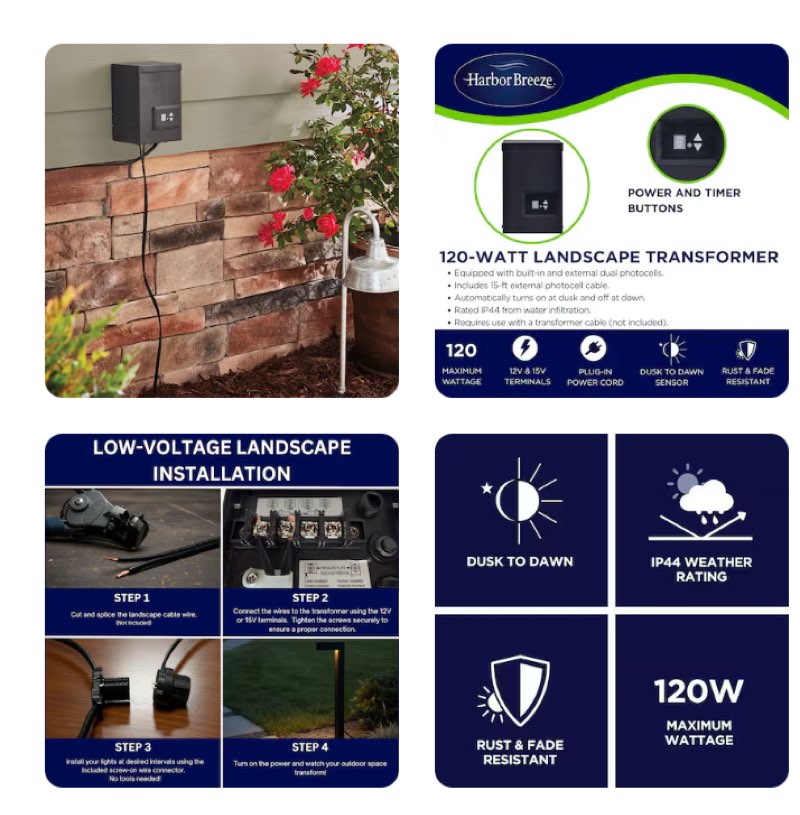 Harbor Breeze 120 -Watt Multi-Tap Transformer Landscape Lighting Transform