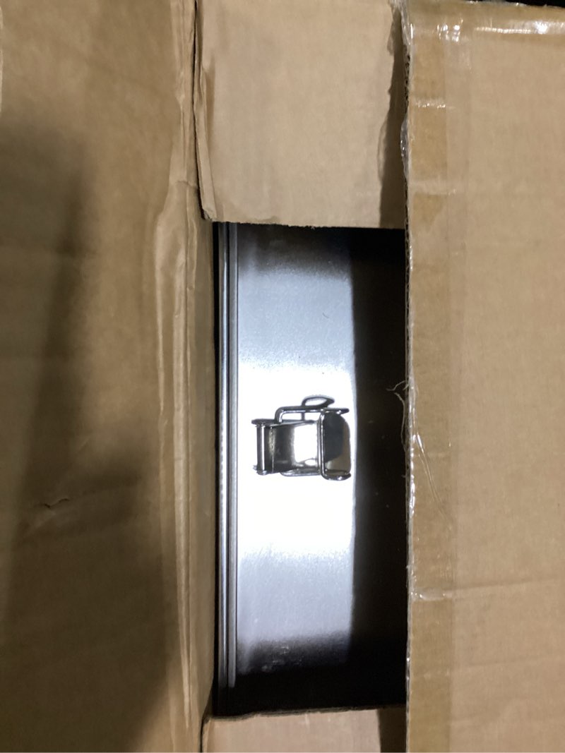 Condition photo showing Good Condition for stainless steel cat litter box, 23.6" l x 15.7" w x 11.8" h extra large semi enclosed removable metal litter tray with high sided enclosure, scoop, non-sticky, easy cleaning silver xxl