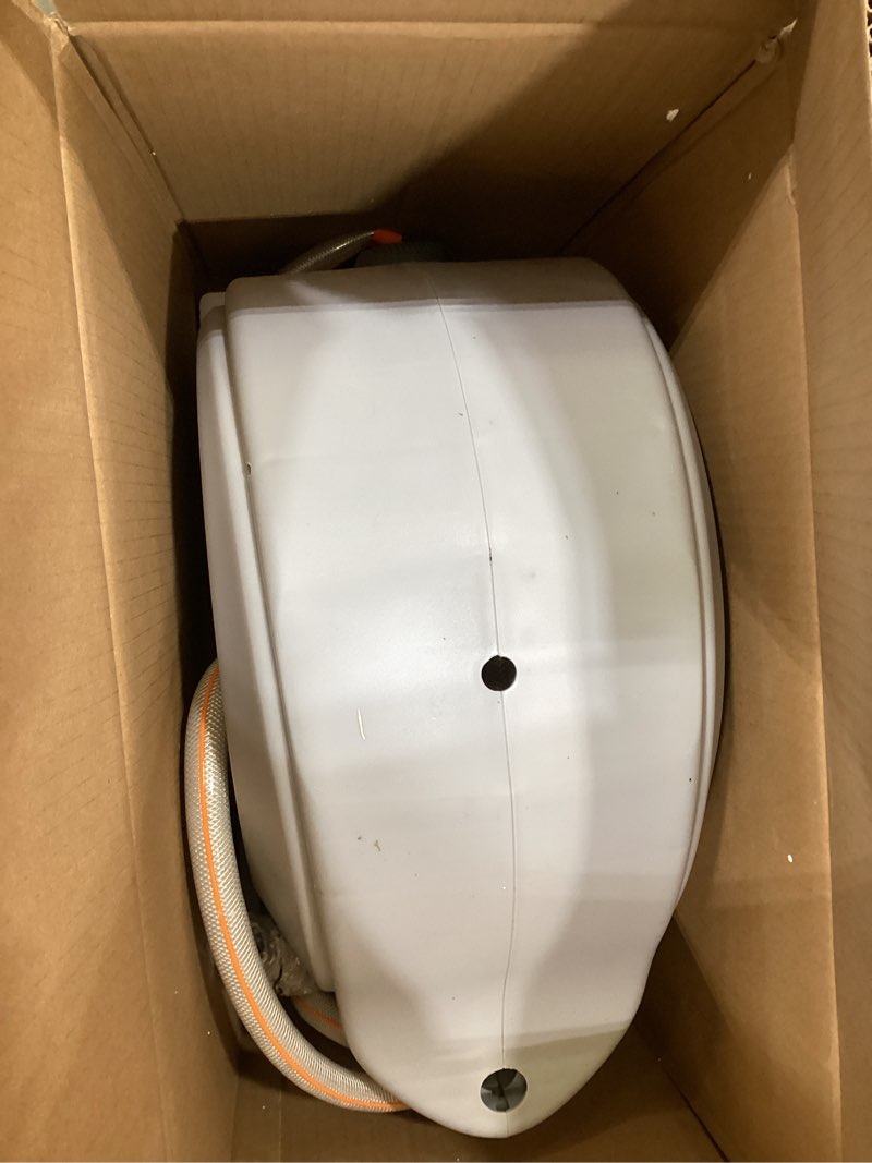 Condition photo showing As Is for giraffe tools cw20 retractable garden hose reel 5/8" x 60 ft heavy duty water hose reel, swivel bracket, any length lock, light grey 5/8" 60 ft